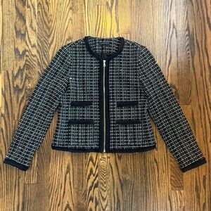 Ann Taylor Black & White Tweed Zip Jacket – Size 6